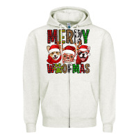 Oatmeal Heather merry woofmas dogs Zipper Hoodie - Jasminsmagicworld