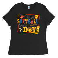 Black its a softball kinda day Ladies Tee - AdoDesignShop