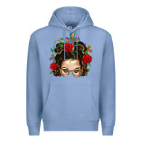 Colony Blue Messy Bun Mom Faith And Rose Premium Hoodie - BundleAndBundleShop