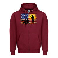 Burgundy american flag soldier sunset Zipper Hoodie - JahusDesignShop