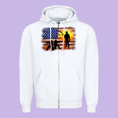 American Flag Soldier Sunset Zipper Hoodie Designed By Jahusdesignshop