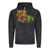 Vintage Black Louisiana Map With Mardi Gras Crocodile Vintage Hoodie - RanaPortraitStore