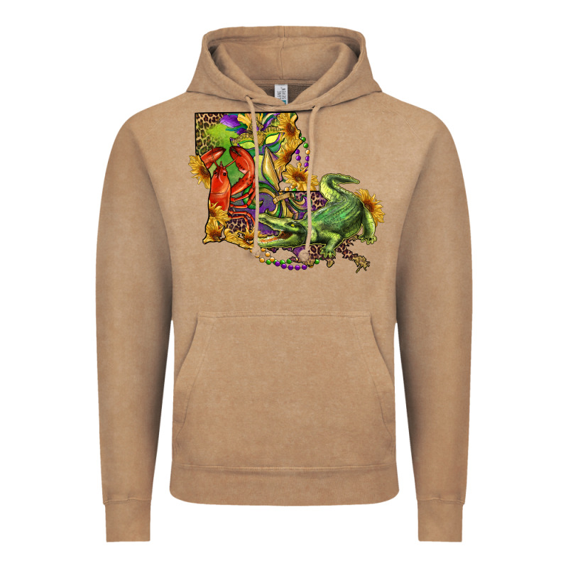 Louisiana Map With Mardi Gras Crocodile Vintage Hoodie by RanaPortraitStore | Teevron