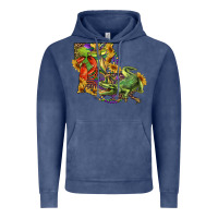 Vintage Denim Louisiana Map With Mardi Gras Crocodile Vintage Hoodie - RanaPortraitStore