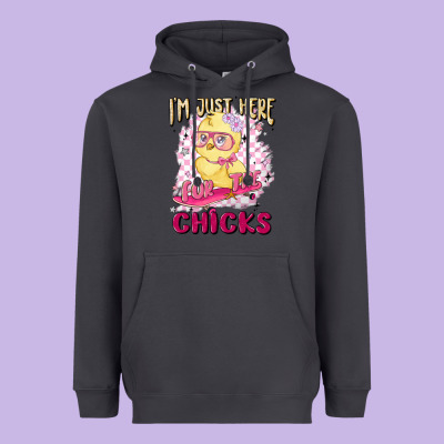 I'm Just Here For The Chicks Heavyweight Hoodie Designed By Maliassmallbusiness