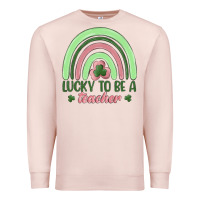 Pale Pink lucky to be a teacher Premium Sweatshirt - MaliasSmallBusiness
