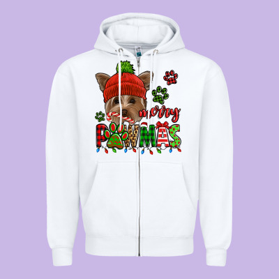 Merry Pawmas Christmas Yorkie Zipper Hoodie Designed By Jasminsmagicworld