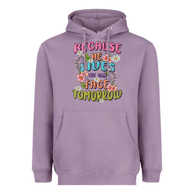 Because He Lives Face Tomorrow Heavyweight Hoodie by MaliasSmallBusiness | Teevron