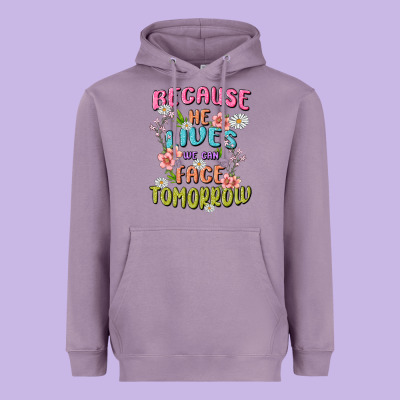 Because He Lives Face Tomorrow Heavyweight Hoodie Designed By Maliassmallbusiness