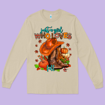 Jusr A Girl Who Loves Fall  Cowgirl Long Sleeve Tee Designed By Adodesignshop