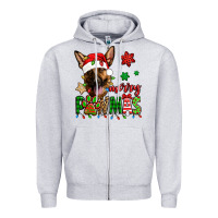Heather Grey merry pawmas christmas german shepherd Zipper Hoodie - Jasminsmagicworld