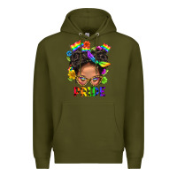 Army Green LGBTQ+ Messy Bun Mom Pride With Flower Premium Hoodie - BundleAndBundleShop