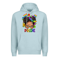 Blue Mist LGBTQ+ Messy Bun Mom Pride With Flower Premium Hoodie - BundleAndBundleShop