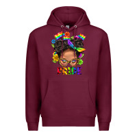 Burgundy LGBTQ+ Messy Bun Mom Pride With Flower Premium Hoodie - BundleAndBundleShop