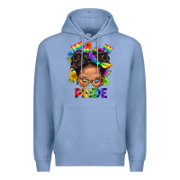 Colony Blue LGBTQ+ Messy Bun Mom Pride With Flower Premium Hoodie - BundleAndBundleShop