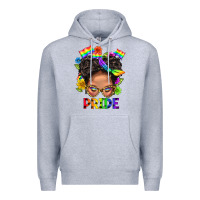 Heather Grey LGBTQ+ Messy Bun Mom Pride With Flower Premium Hoodie - BundleAndBundleShop