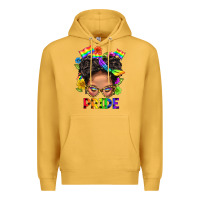 Mustard LGBTQ+ Messy Bun Mom Pride With Flower Premium Hoodie - BundleAndBundleShop