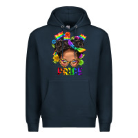 Navy LGBTQ+ Messy Bun Mom Pride With Flower Premium Hoodie - BundleAndBundleShop