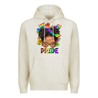 Oatmeal Heather LGBTQ+ Messy Bun Mom Pride With Flower Premium Hoodie - BundleAndBundleShop