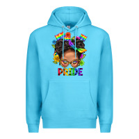 Ocean Blue LGBTQ+ Messy Bun Mom Pride With Flower Premium Hoodie - BundleAndBundleShop