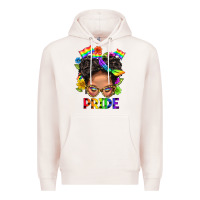 Pale Pink LGBTQ+ Messy Bun Mom Pride With Flower Premium Hoodie - BundleAndBundleShop