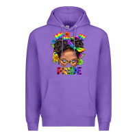 Purple LGBTQ+ Messy Bun Mom Pride With Flower Premium Hoodie - BundleAndBundleShop