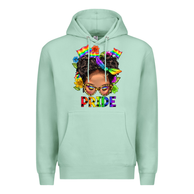 Lgbtq+ Messy Bun Mom Pride With Flower Premium Hoodie by BundleAndBundleShop | Teevron