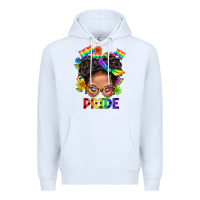 White LGBTQ+ Messy Bun Mom Pride With Flower Premium Hoodie - BundleAndBundleShop