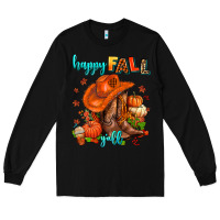 Black happy fall y'all  cowgirl Long Sleeve Tee - AdoDesignShop