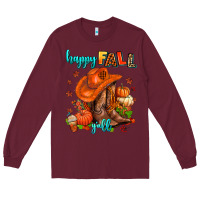 Burgundy happy fall y'all  cowgirl Long Sleeve Tee - AdoDesignShop