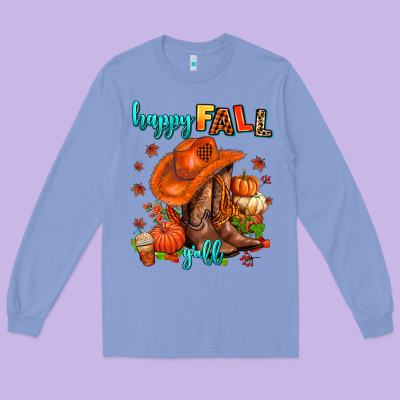 Happy Fall Y'all  Cowgirl Long Sleeve Tee Designed By Adodesignshop