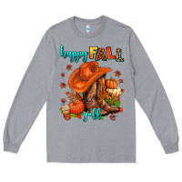 Heather Grey happy fall y'all  cowgirl Long Sleeve Tee - AdoDesignShop