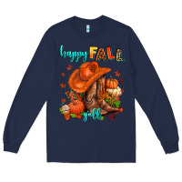 Navy happy fall y'all  cowgirl Long Sleeve Tee - AdoDesignShop