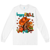 White happy fall y'all  cowgirl Long Sleeve Tee - AdoDesignShop