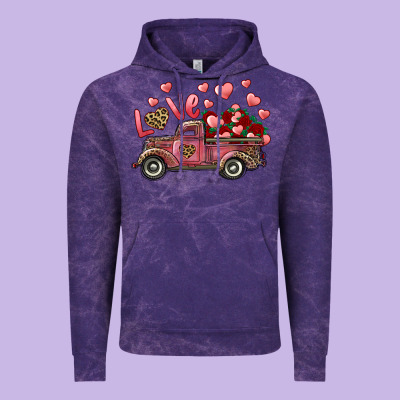 Vintage Hoodie Love Truck With Roses And Leopard