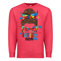 Cardinal messy bun autism mom Premium Sweatshirt - MaliasSmallBusiness