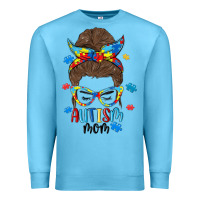 Ocean Blue messy bun autism mom Premium Sweatshirt - MaliasSmallBusiness