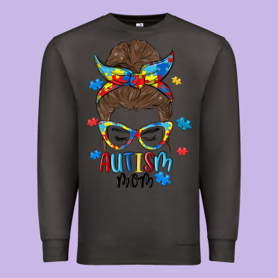 Messy Bun Autism Mom Premium Sweatshirt Designed By Maliassmallbusiness