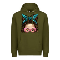 Army Green Messy Bun Mom With Leopard Bandana Premium Hoodie - BundleAndBundleShop