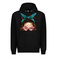 Black Messy Bun Mom With Leopard Bandana Premium Hoodie - BundleAndBundleShop