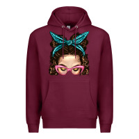 Burgundy Messy Bun Mom With Leopard Bandana Premium Hoodie - BundleAndBundleShop