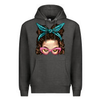 Charcoal Heather Messy Bun Mom With Leopard Bandana Premium Hoodie - BundleAndBundleShop