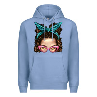 Colony Blue Messy Bun Mom With Leopard Bandana Premium Hoodie - BundleAndBundleShop