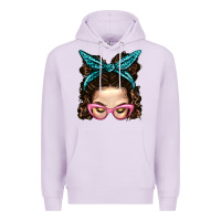 Lilac Messy Bun Mom With Leopard Bandana Premium Hoodie - BundleAndBundleShop