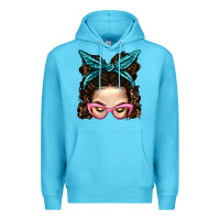 Ocean Blue Messy Bun Mom With Leopard Bandana Premium Hoodie - BundleAndBundleShop