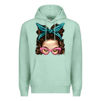 Seafoam Messy Bun Mom With Leopard Bandana Premium Hoodie - BundleAndBundleShop