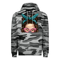 Slate Camo Messy Bun Mom With Leopard Bandana Premium Hoodie - BundleAndBundleShop