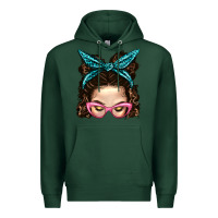 Sports Green Messy Bun Mom With Leopard Bandana Premium Hoodie - BundleAndBundleShop