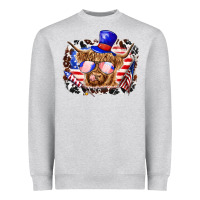 Heather Grey 4th of july cow Heavyweight Sweatshirt - texasbilliewilder