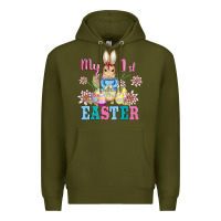 Army Green my first easter with baby bunny and eggs Premium Hoodie - AdoDesignShop